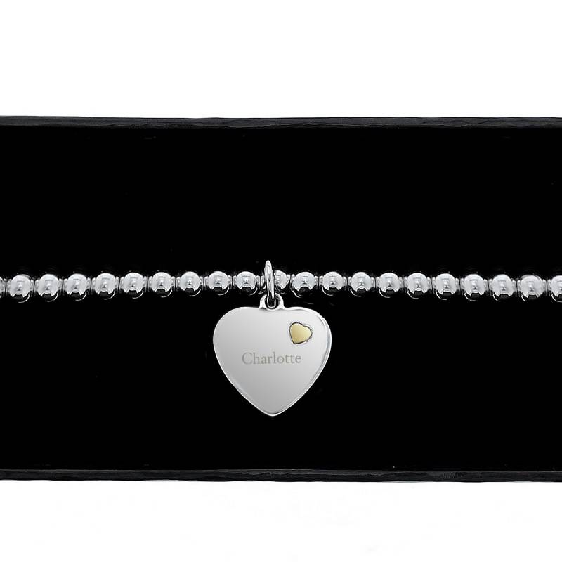 Personalised Sterling Silver and 9ct Gold Heart Bracelet