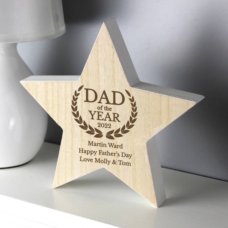 Personalised Dad of the Year White Wooden Star