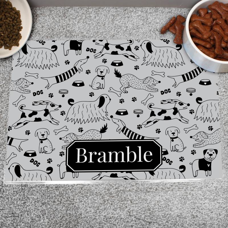 Personalised Dog Print Pet Bowl Mat