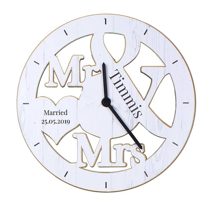 Personalised Mr & Mrs Shape Wooden Clock