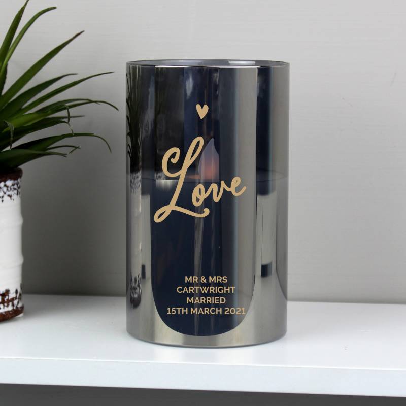 Personalised Love Smoked Glass LED Candle